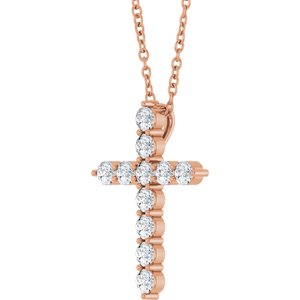 14K Rose 3/8 CTW Lab-Grown Diamond Cross 16-18" Necklace Ethereal Legacy Boutiques