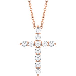14K Rose 3/8 CTW Lab-Grown Diamond Cross 16-18" Necklace Ethereal Legacy Boutiques