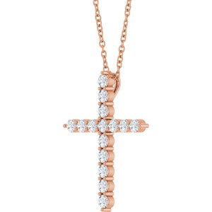 14K Rose 1/2 CTW Natural Diamond Cross 16-18" Necklace Ethereal Legacy Boutiques
