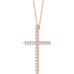14K Rose 1 CTW Natural Diamond Cross 16-18" Necklace Ethereal Legacy Boutiques