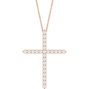 14K Rose 1 CTW Natural Diamond Cross 16-18" Necklace Ethereal Legacy Boutiques