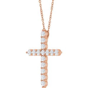 14K Rose 3/4 CTW Lab-Grown Diamond Cross 16-18" Necklace Ethereal Legacy Boutiques