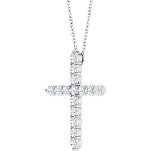 14K White 3/4 CTW Lab-Grown Diamond Cross 16-18" Necklace Ethereal Legacy Boutiques