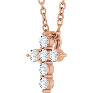 14K Rose 1/6 CTW Lab-Grown Diamond Cross 16-18" Necklace Ethereal Legacy Boutiques