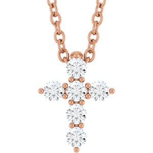 14K Rose 1/6 CTW Lab-Grown Diamond Cross 16-18" Necklace Ethereal Legacy Boutiques