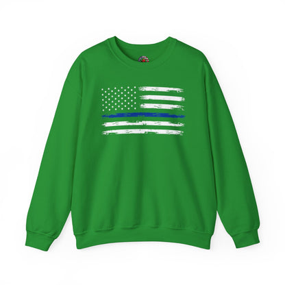 Thin Blue Line American Flag Crewneck Sweatshirt The Devil's Pickle