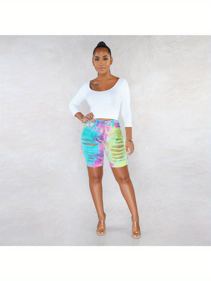 TieDye Denim Shorts Edgy Summer High Waist