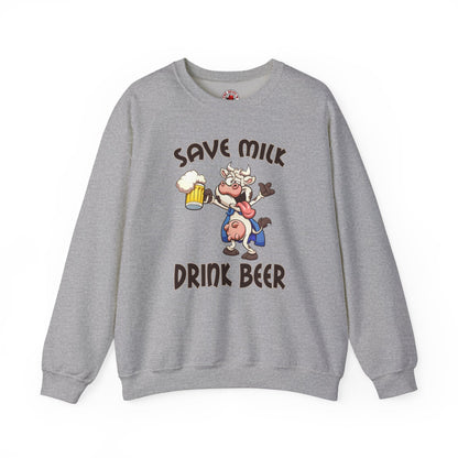 Save Milk Drink Beer Crewneck Sweatshirt The Devil's Pickle