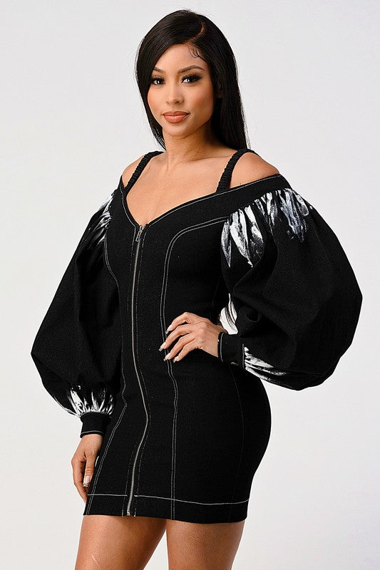 Denim black dye sleeve zip up dress See size chart under “more details” The Fashion Celestial
