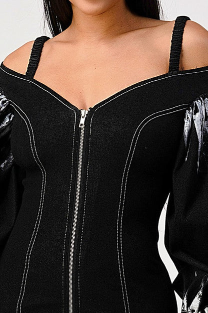 Denim black dye sleeve zip up dress See size chart under “more details” The Fashion Celestial