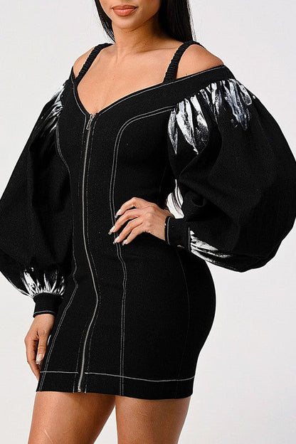 Denim black dye sleeve zip up dress See size chart under “more details” The Fashion Celestial