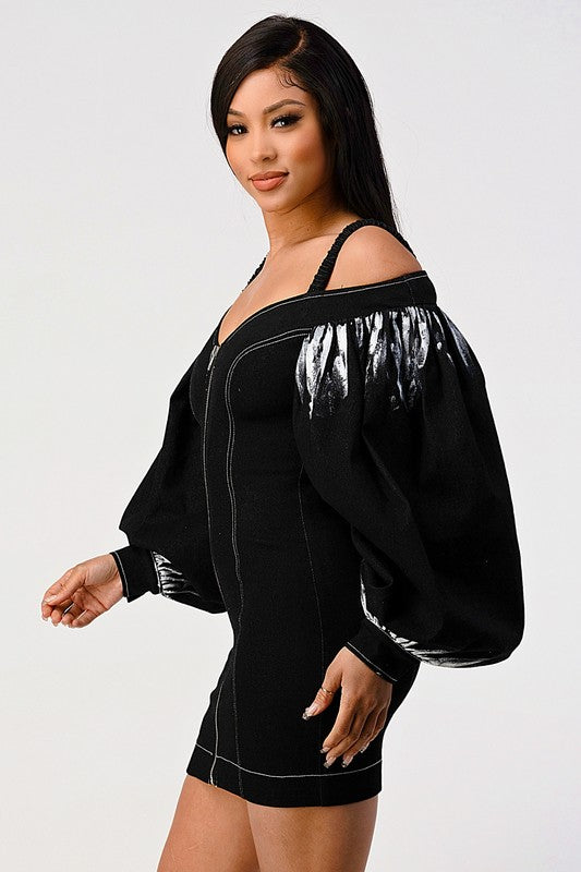Denim black dye sleeve zip up dress See size chart under “more details” The Fashion Celestial