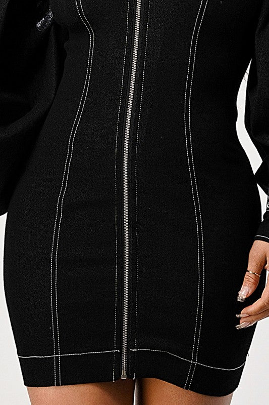 Denim black dye sleeve zip up dress See size chart under “more details” The Fashion Celestial