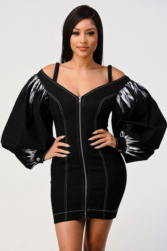Denim black dye sleeve zip up dress See size chart under “more details” The Fashion Celestial