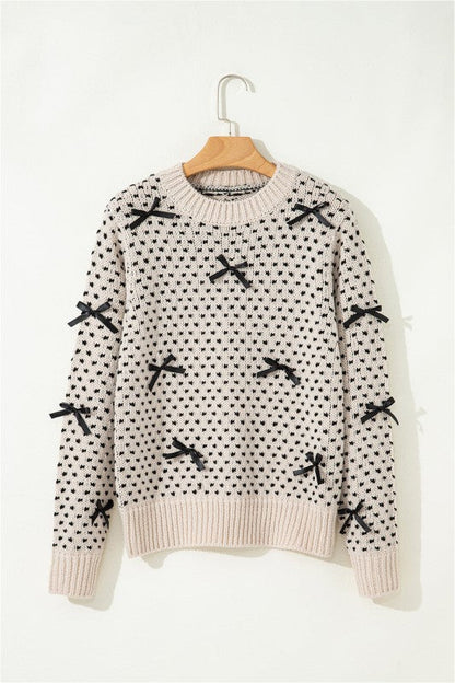 Bow Ribbed Edge Crewneck Long Sleeve Sweater Shop Style & More | Fresh Looks, Everyday Deals & Free Shipping