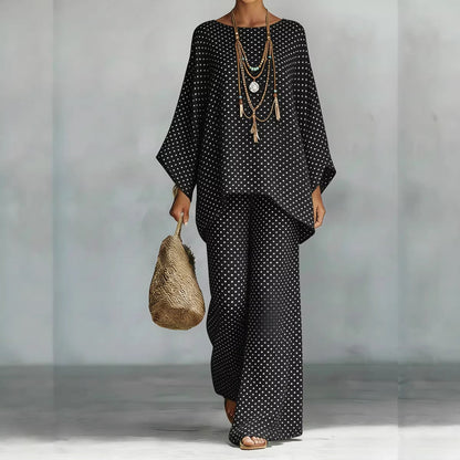 Floral Print Bamboo Linen Two-Piece Set | Wide-Leg Pants FitiqueFit
