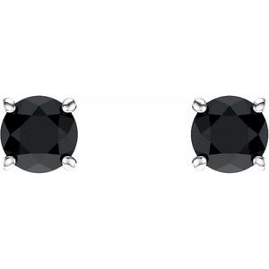 14K White 5 mm Natural Black Onyx Earrings
