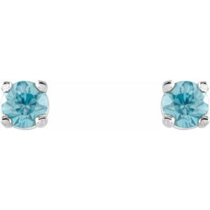 14K White 2.5 mm Natural Blue Zircon Earrings Ethereal Legacy Boutiques