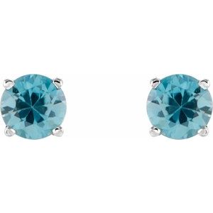 14K White 5 mm Natural Blue Zircon Earrings Ethereal Legacy Boutiques