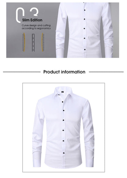 Men'S Stretch Slim-Fit Formal Shirt Without Pockets, Light Business Turn- Collar Long-Sleeved Shirt, Men'S Business Shirt, Wrinkle-Resistant And Durable Solid Color Formal Long-Sleeved Shirt with Buttons And Pockets, Suitable NovaCart