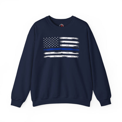 Thin Blue Line American Flag Crewneck Sweatshirt The Devil's Pickle