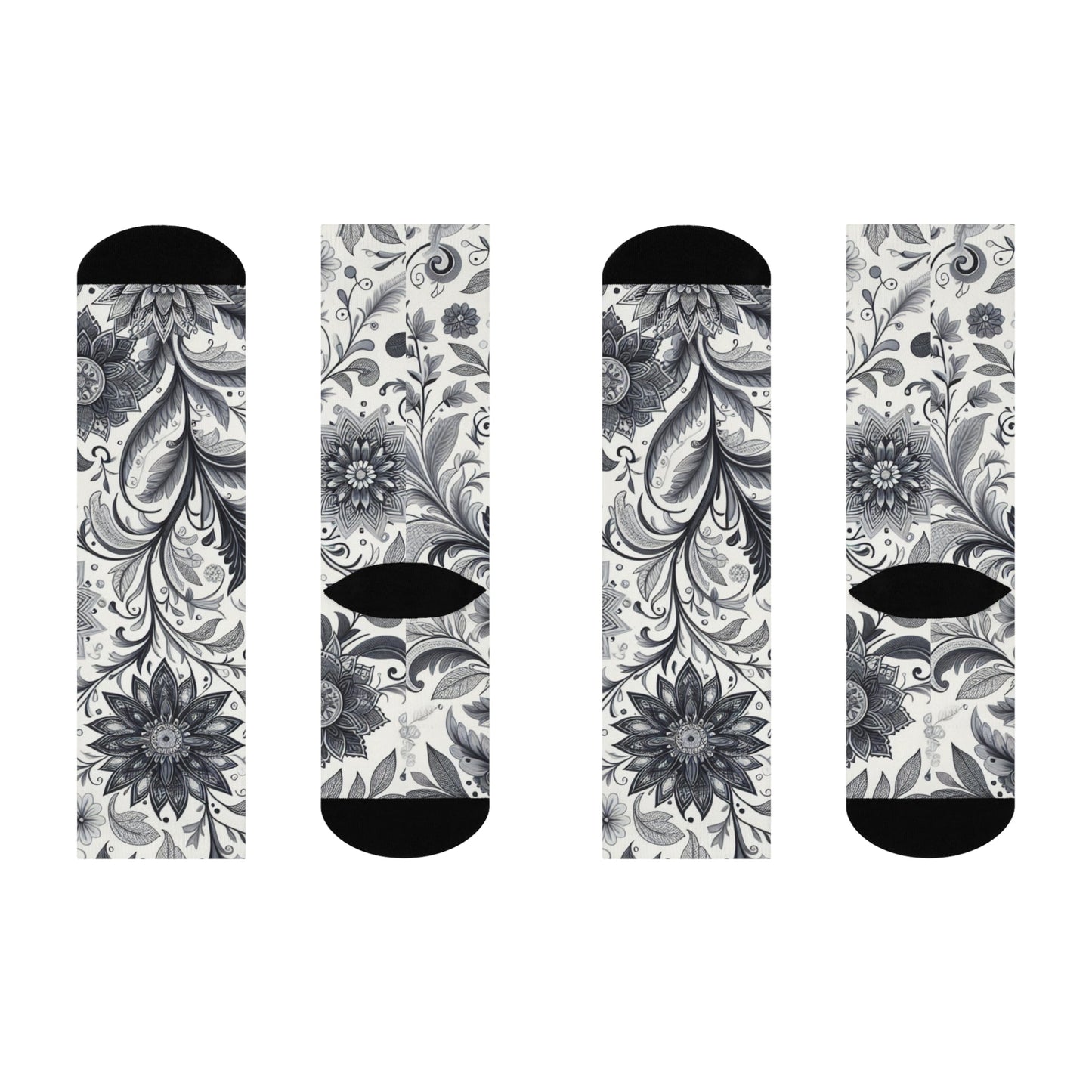 Floral Pattern Cushioned Crew Socks, Cozy Footwear for Relaxation, Gifts for Her, Everyday Comfort Socks, Unique Sock Design Grayceful LLC