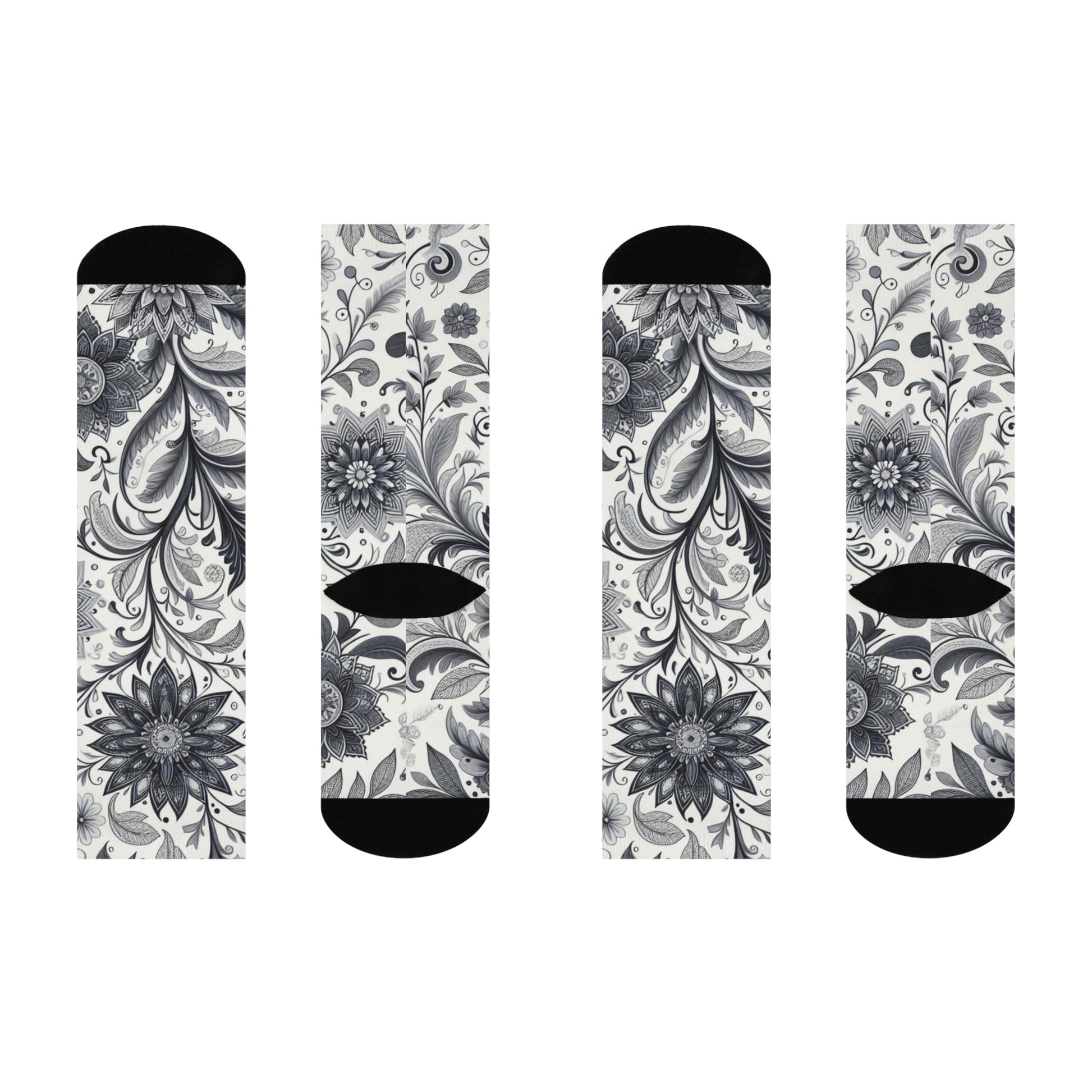 Floral Pattern Cushioned Crew Socks, Cozy Footwear for Relaxation, Gifts for Her, Everyday Comfort Socks, Unique Sock Design Grayceful LLC