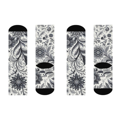 Floral Pattern Cushioned Crew Socks, Cozy Footwear for Relaxation, Gifts for Her, Everyday Comfort Socks, Unique Sock Design Grayceful LLC