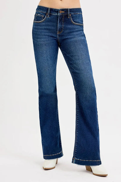 RISEN Full SIze Tummy Control Mid Rise Flare Jeans Plus SIze West2East Surf