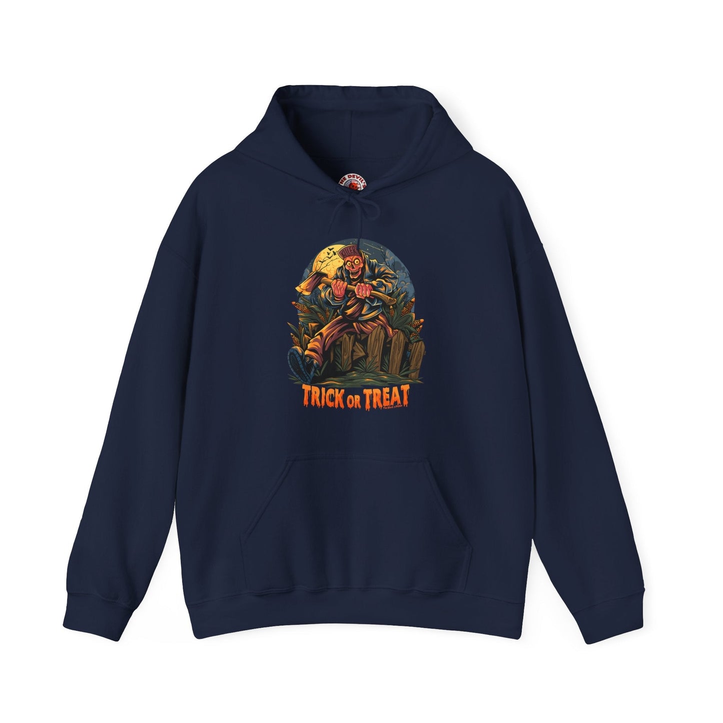 Axe Wielding Zombie Trick or Treat Hooded Sweatshirt The Devil's Pickle