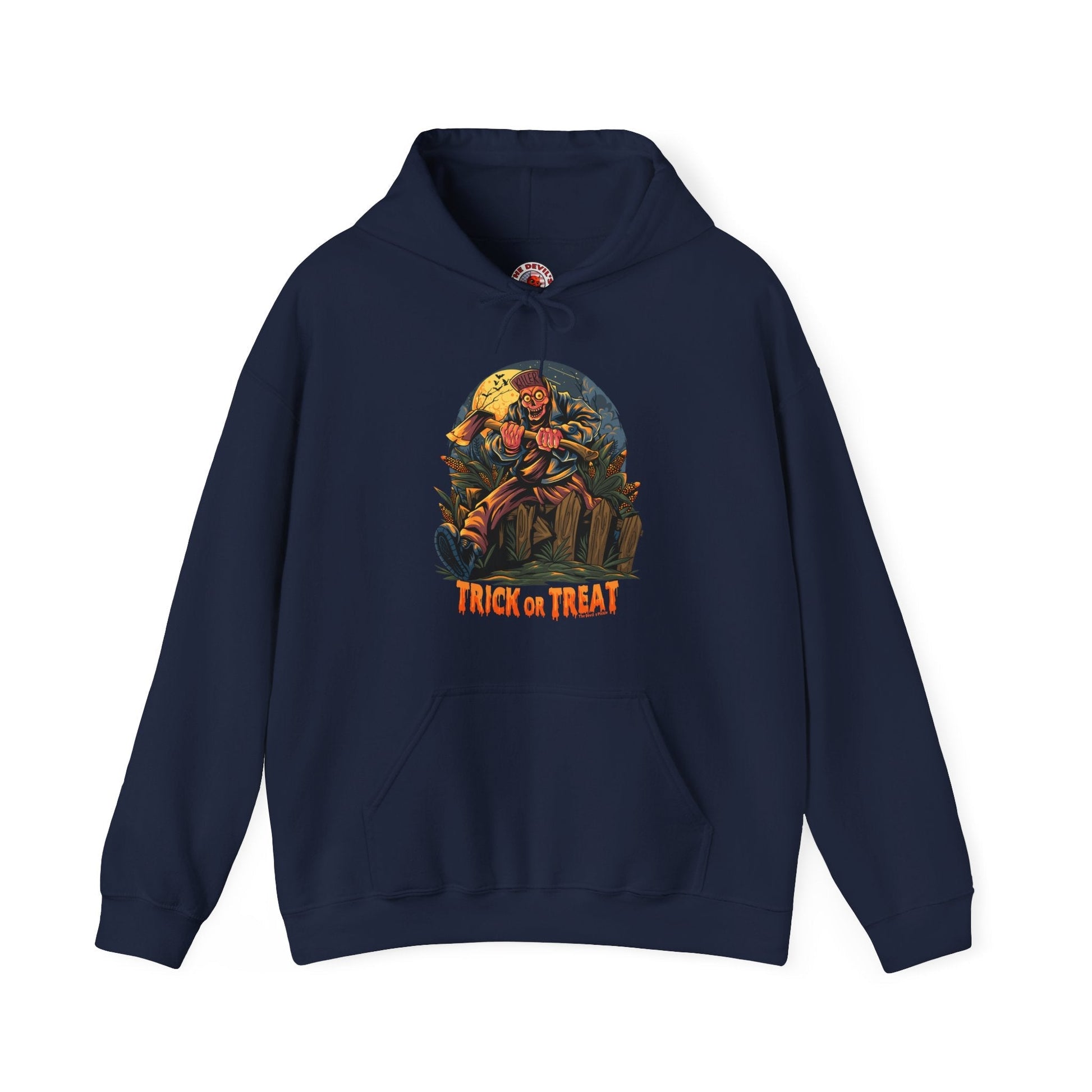 Axe Wielding Zombie Trick or Treat Hooded Sweatshirt The Devil's Pickle