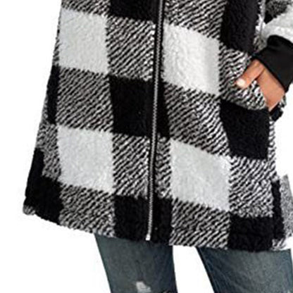 Plaid Hooded Zip-Up Oversized Jacket — Women’s Winter Commute Coat FitiqueFit