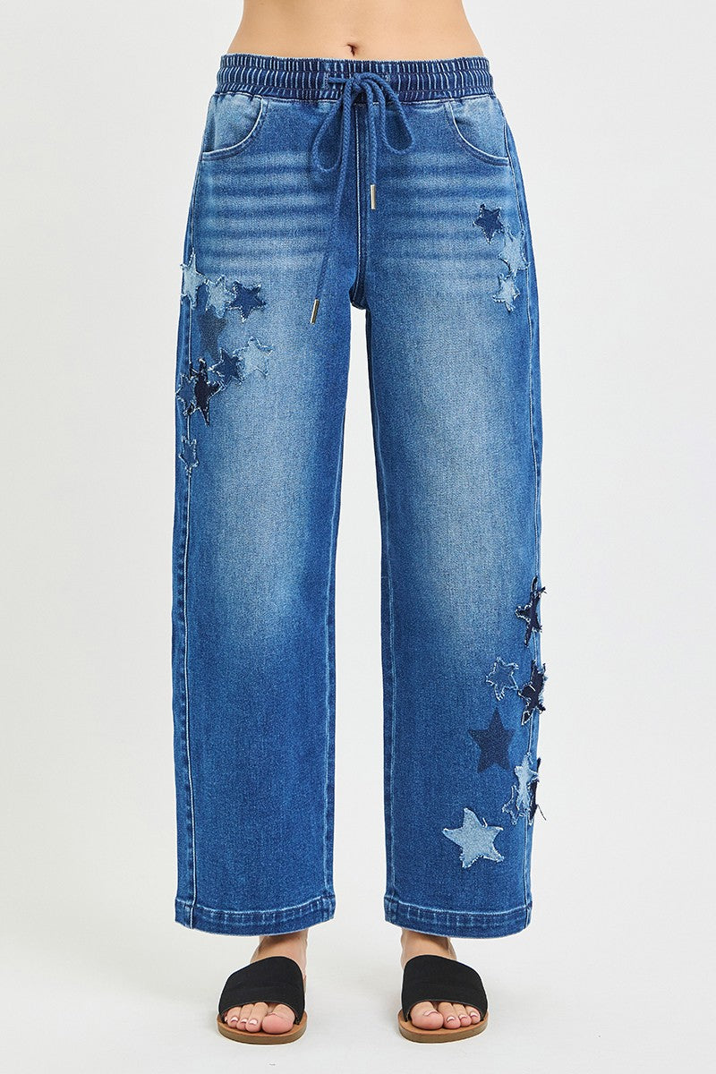 RISEN Elastic Band Slouchy Cropped Barrel with Star Patch New Era Fashion LLc