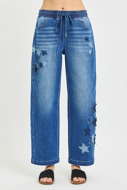 RISEN Elastic Band Slouchy Cropped Barrel with Star Patch New Era Fashion LLc