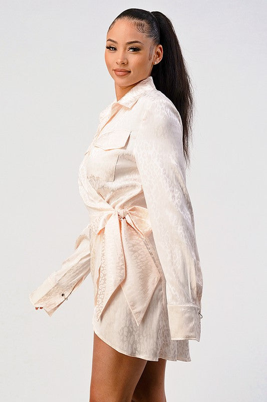 Leopard print wrap double pocket shirt dress See size chart under “more details” The Fashion Celestial