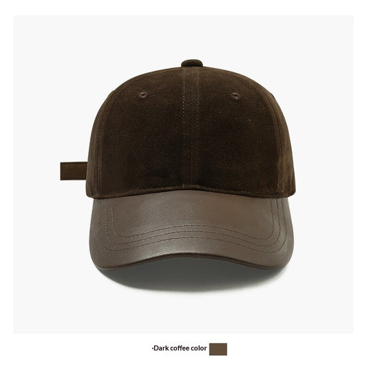 Women's Retro Suede Patchwork Baseball Cap – Leather Brim Dome Crown FitiqueFit