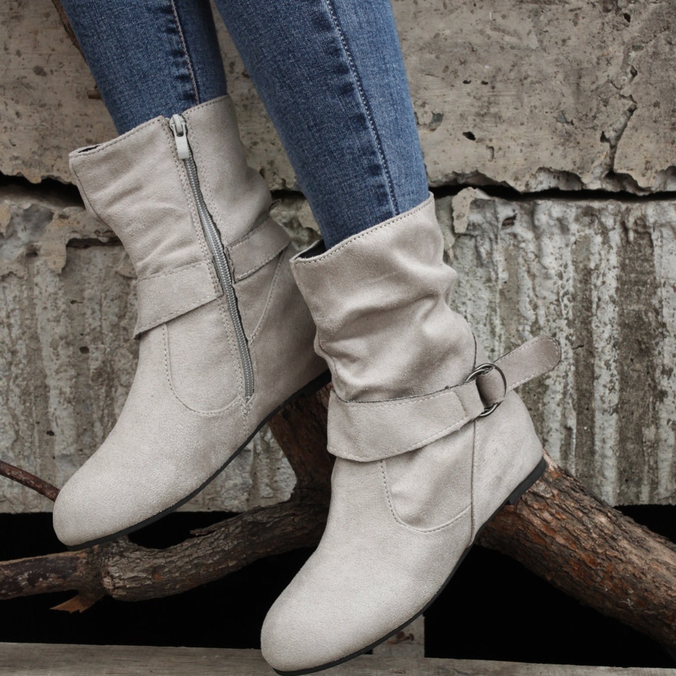 1.18inch Inner Height Increase Women's Short Boots with Flat Sole, Buckle Closure, Comfortable, Warm, and Lightweight, Women Shoes NovaCart