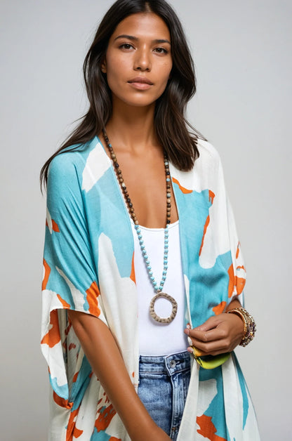 Ocean Bloom Kimono Wrap Aquamarine Fitkitty Culture Athleisure Wear, Yoga Wear & Women's Clothing