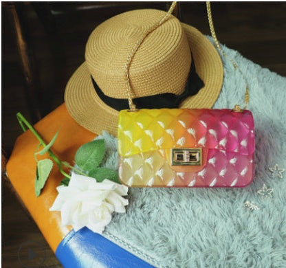 Ins super fire transparent mini bag female summer new jelly chain bag gradient wild Messenger bag See size chart under “more details” The Fashion Celestial