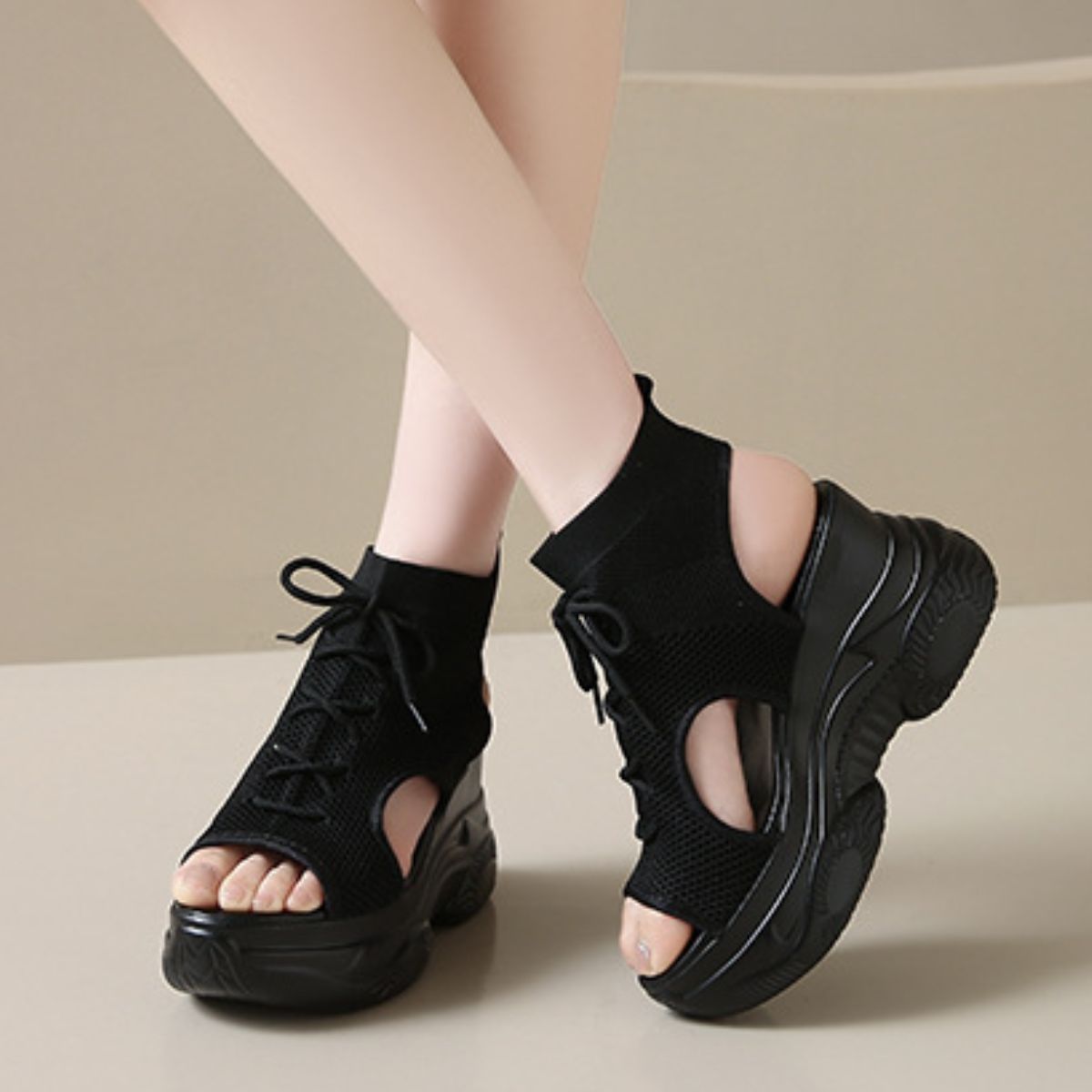 Cutout Mesh Wedge Sandals New Era Fashion LLc