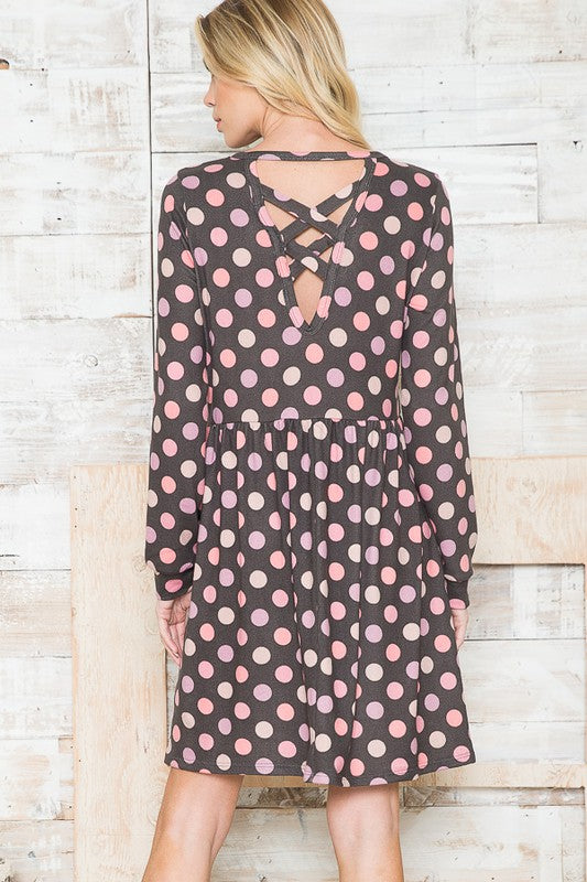 Cross Back Polka Dot Dress with Pockets See size chart under “more details” The Fashion Celestial