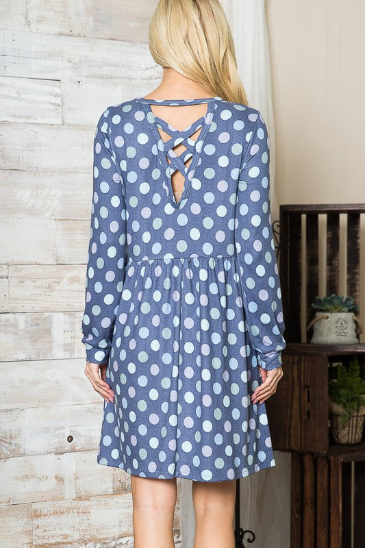 Cross Back Polka Dot Dress with Pockets See size chart under “more details” The Fashion Celestial