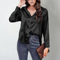 Women’s Satin Lapel Button-Down Blouse FitiqueFit