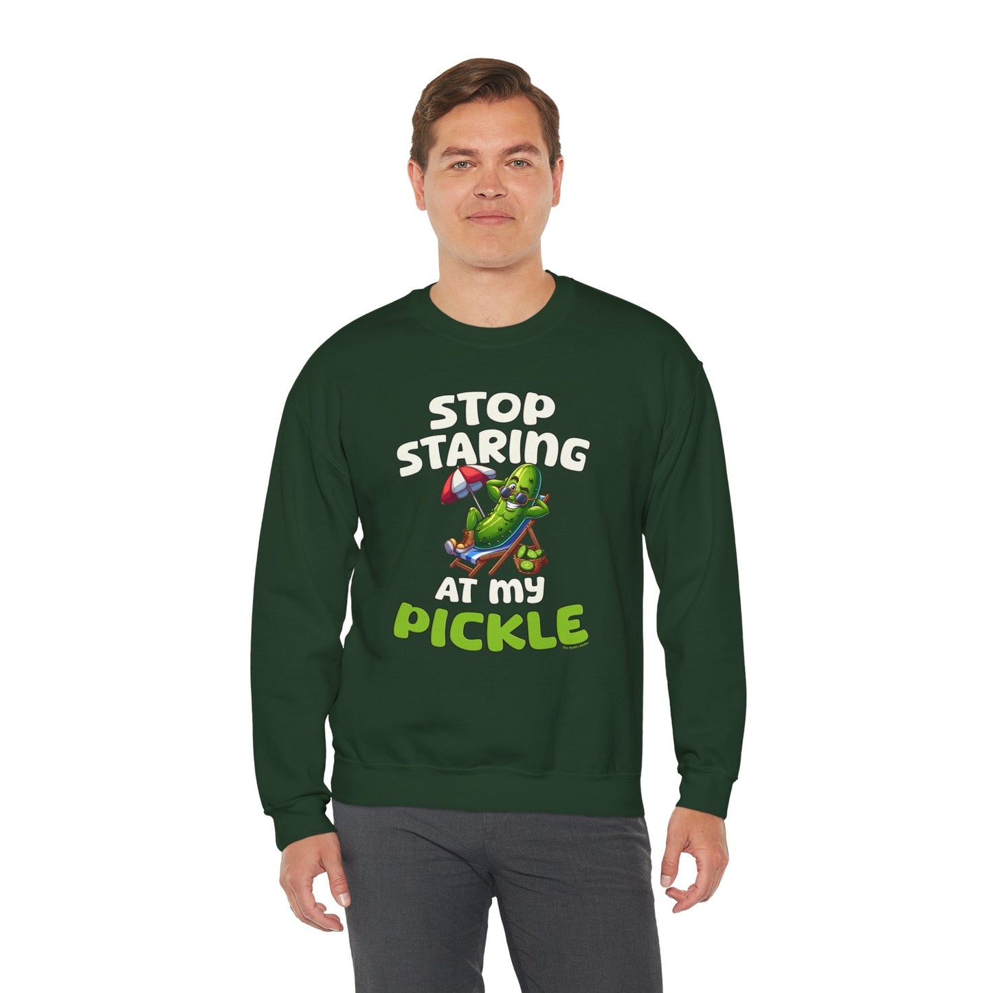 Stop Staring At My Pickle Crewneck Sweatshirt The Devil's Pickle