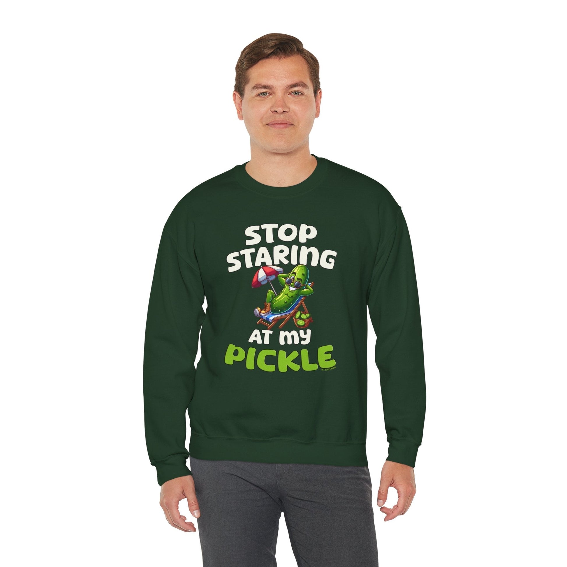 Stop Staring At My Pickle Crewneck Sweatshirt The Devil's Pickle