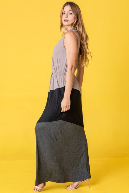 Color Block Surplice Elastic Waist Band Maxi Dress See size chart under “more details” The Fashion Celestial