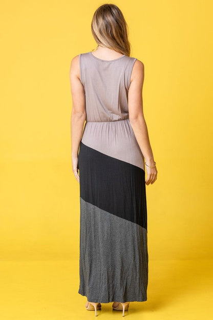 Color Block Surplice Elastic Waist Band Maxi Dress See size chart under “more details” The Fashion Celestial