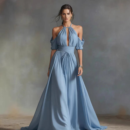Solid-Color Halter Neck Midi Dress – 4 Colors, S–2XL FitiqueFit