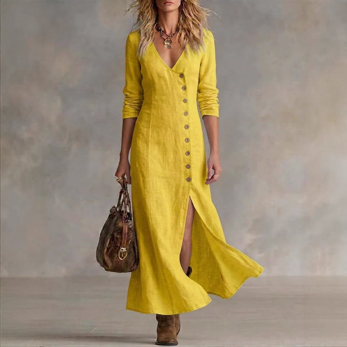 Casual Cotton Linen Long Sleeve Women’s Dress FitiqueFit