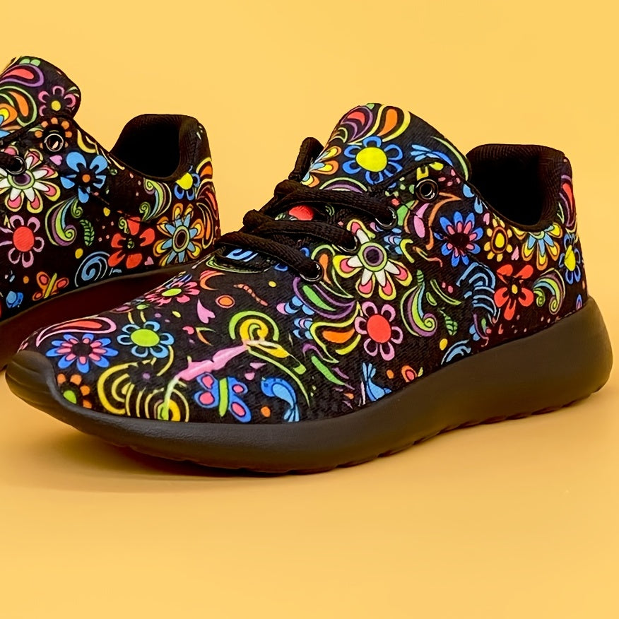Women's Mexican Flower Pattern Lightweight Sneakers - Lace-Up Running Shoes, Casual & Stylish - Breathable Fabric & Rubber Sole - For Women - Suitable for Everyday Wear, Running & Casual Outings - Perfect Gift for Fashionable NovaCart